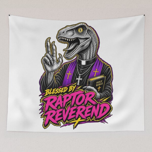 Item preview, Blessed By Raptor Reverend Velociraptor Funny Dinosaur Humor designed and sold by WolfmanProphecy.