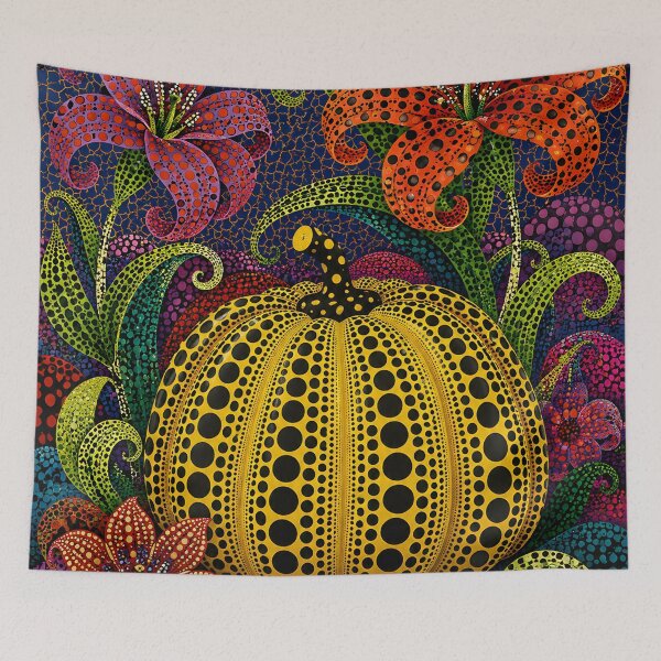 Item preview, Polka Dot Pumpkin Garden – Psychedelic Floral Fantasy Art designed and sold by GutyzDesignsES.