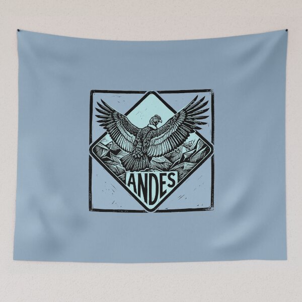 Item preview, Andes Condor Mountain Bird Vintage Blue Woodcut Linocut Art Emblem designed and sold by KiwiRider.