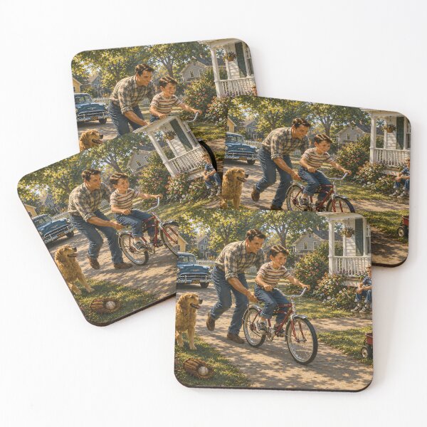 Item preview, Vintage Father Teaching Son Bicycle Americana Art designed and sold by PuzzlingRooster.