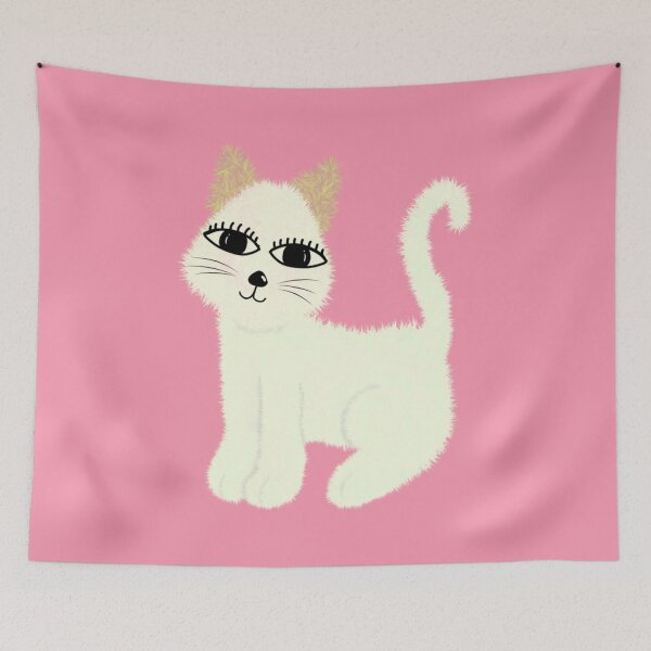 Item preview, Fluffy White Cat lover with Big Eyes, Cute Furry Kitten Art designed and sold by Tanapan2529.