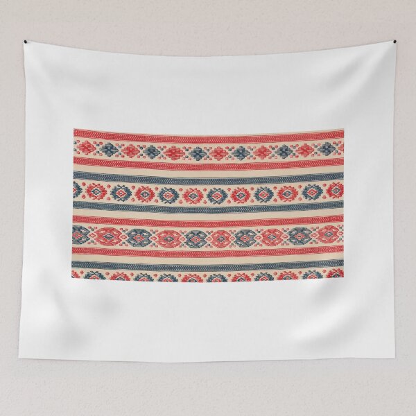 Item preview, Romanian Folk Textile Pattern in Red and Blue designed and sold by DansCreations42.