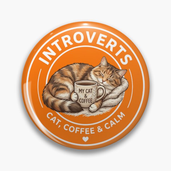 Item preview, Cute Introvert Cat with Coffee Badge Style Design designed and sold by Amituniqdesign .