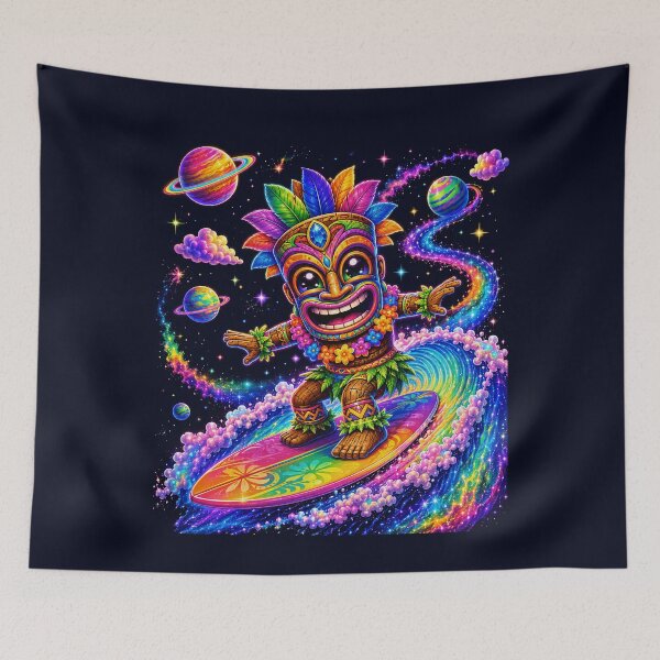 Item preview, Cosmic Tiki Surfer Riding a Rainbow Galaxy Wave designed and sold by Victor Shadehorn.