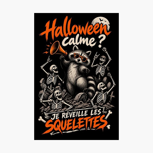 Item preview, Raccoon Halloween T-shirt – Quiet Halloween? I'll wake the skeletons! designed and sold by J-Impression.