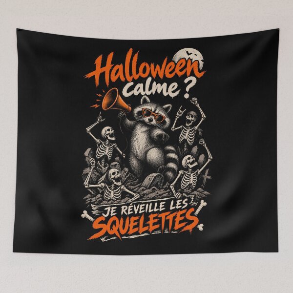 Item preview, Raccoon Halloween T-shirt – Quiet Halloween? I'll wake the skeletons! designed and sold by J-Impression.
