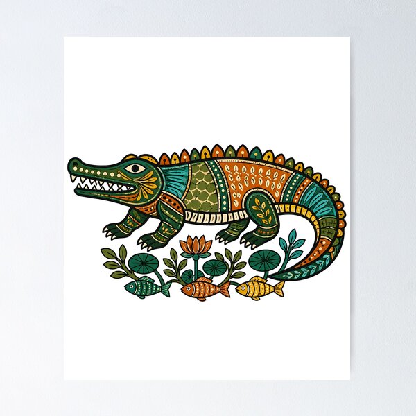Item preview, Gond-Inspired Indian Crocodile Folk Art designed and sold by  MAD's Recreation Studio.