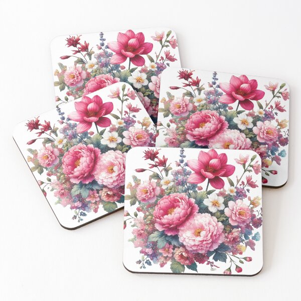 Item preview, Pink Garden Flowers in Full Bloom on White Shapes Mania designed and sold by Shapes-Mania.