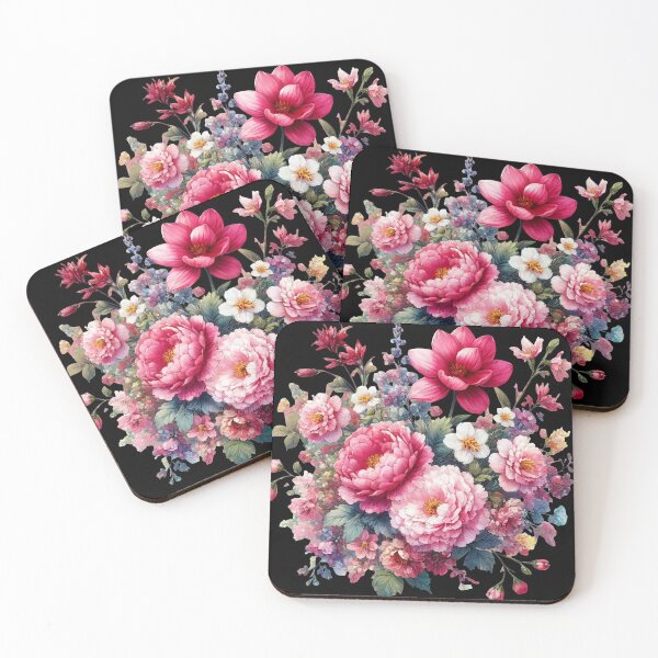Item preview, Pink Garden Flowers in Full Bloom on Black Shapes Mania designed and sold by Shapes-Mania.