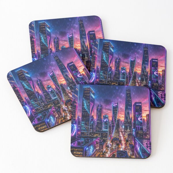 Item preview, Neon Cyberpunk Metropolis – Futuristic Rainy Night City Skyline designed and sold by DreamyWallVibes.