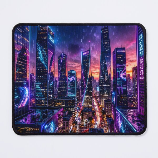 Item preview, Neon Cyberpunk Metropolis – Futuristic Rainy Night City Skyline designed and sold by DreamyWallVibes.
