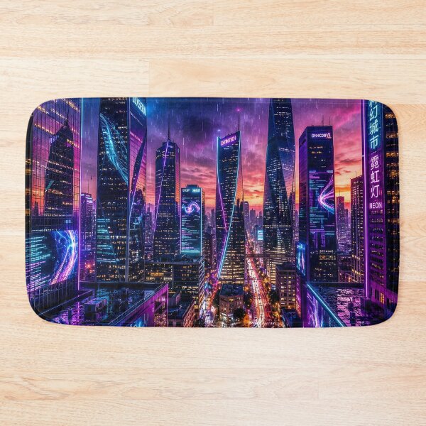 Item preview, Neon Cyberpunk Metropolis – Futuristic Rainy Night City Skyline designed and sold by DreamyWallVibes.