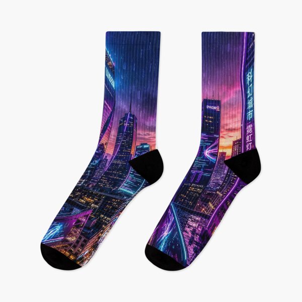 Item preview, Neon Cyberpunk Metropolis – Futuristic Rainy Night City Skyline designed and sold by DreamyWallVibes.