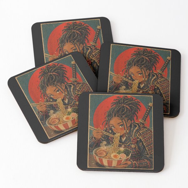 Item preview, Black Anime Girl Samurai Eating Ramen Japanese Art designed and sold by KoreyChelsi.