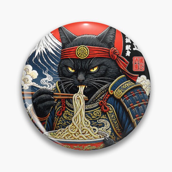 Item preview, Black Cat Samurai Eats Ramen Funny Japanese Feline Warrior  designed and sold by DogoMalulu.