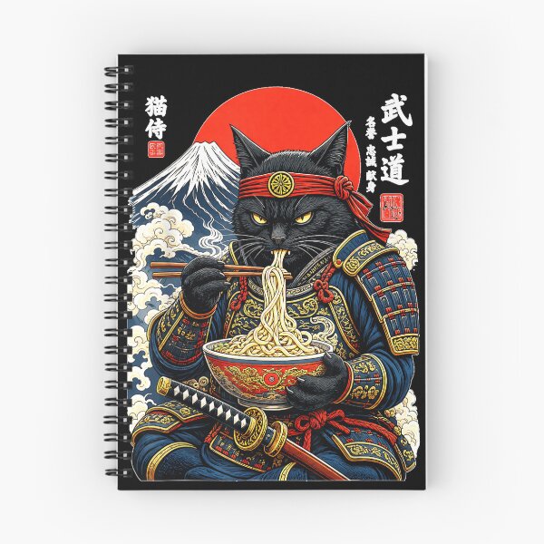 Item preview, Black Cat Samurai Eats Ramen Funny Japanese Feline Warrior  designed and sold by DogoMalulu.