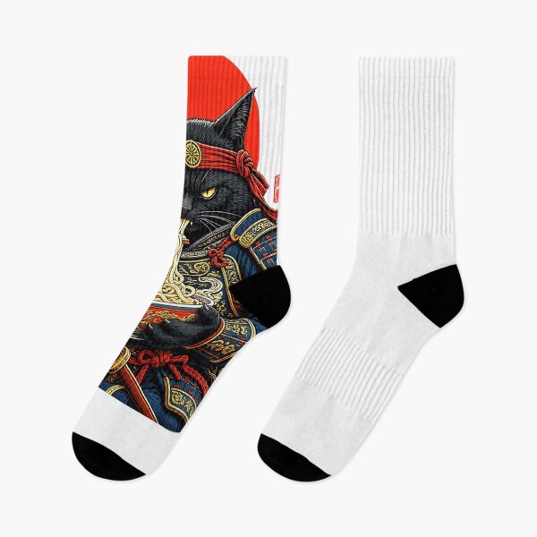 Item preview, Black Cat Samurai Eats Ramen Funny Japanese Feline Warrior  designed and sold by DogoMalulu.