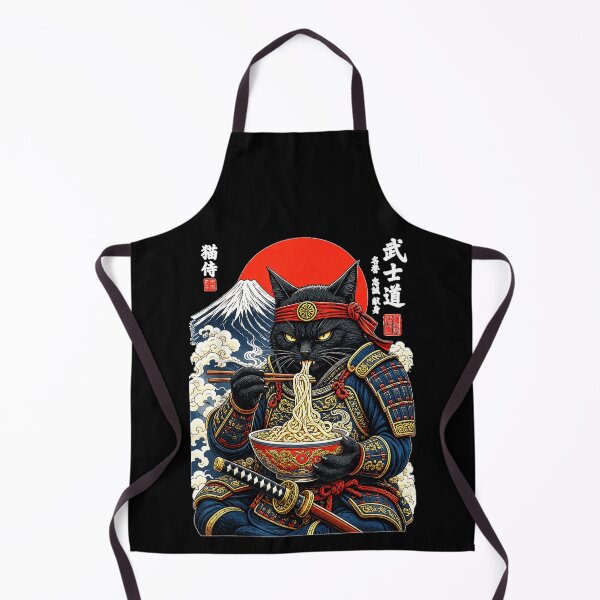 Item preview, Black Cat Samurai Eats Ramen Funny Japanese Feline Warrior designed and sold by DogoMalulu.