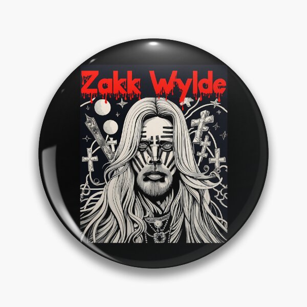Item preview, Zakk Wylde Long Hair Portrait With Crosses And Blood Red Font designed and sold by Quill-Co.
