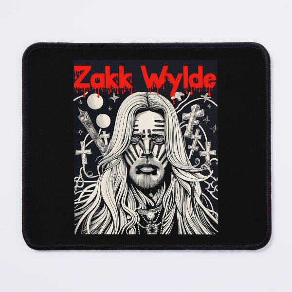 Item preview, Zakk Wylde Long Hair Portrait With Crosses And Blood Red Font designed and sold by Quill-Co.