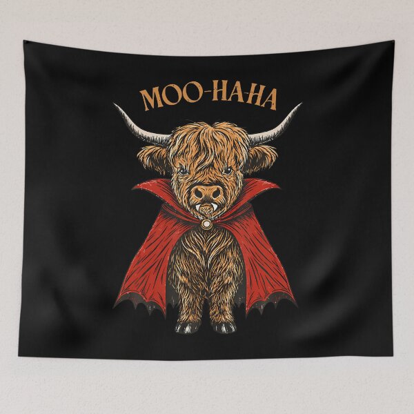 Item preview, Moo Ha Ha Highland Cow Vampire Halloween Humor designed and sold by Trippy-Toad.