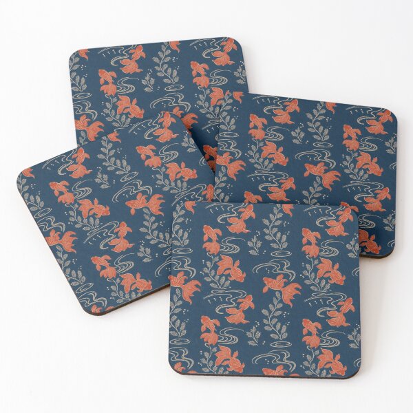 Item preview, Japanese Koi Fish & Water Pattern – Navy Blue and Red designed and sold by vekotpu.