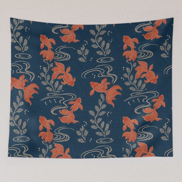 Item preview, Japanese Koi Fish & Water Pattern – Navy Blue and Red designed and sold by vekotpu.