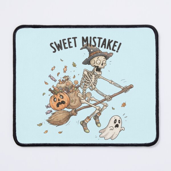 Item preview, Funny Skeleton Witch Riding Broom Halloween Sweet Mistake Candy Spill Art designed and sold by BreezifyDesignStudio.