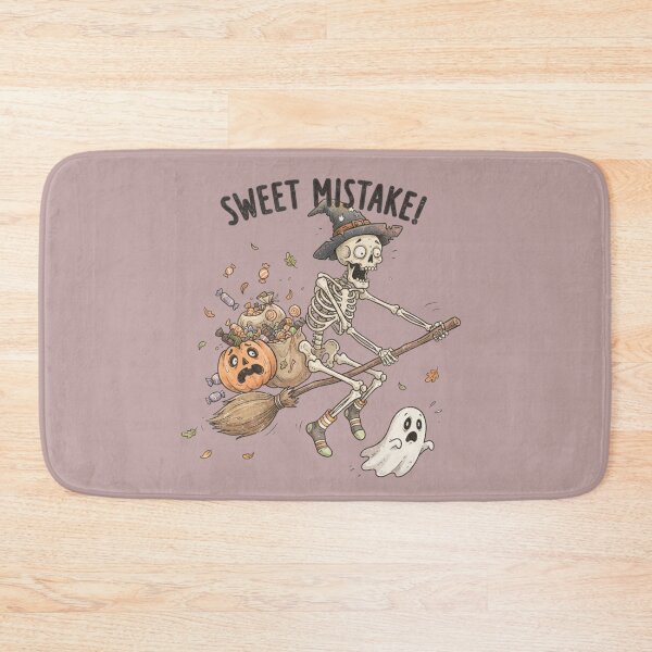 Item preview, Funny Skeleton Witch Riding Broom Halloween Sweet Mistake Candy Spill Art designed and sold by BreezifyDesignStudio.