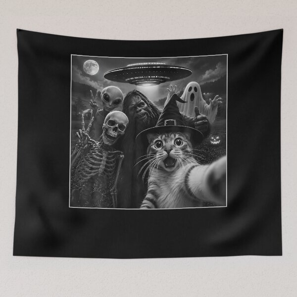 Item preview, Cat Selfie With Bigfoot Skeleton Alien Ufo Funny Cat Lover designed and sold by Krwasatoune.