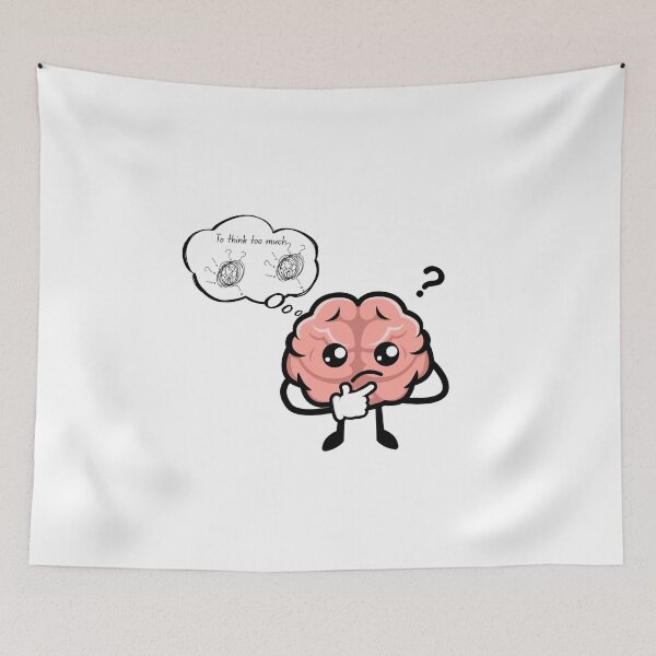 Item preview, To Think Too Much - Cute Overthinking Brain Funny Mental Health Illustration designed and sold by Esraa-Arts.
