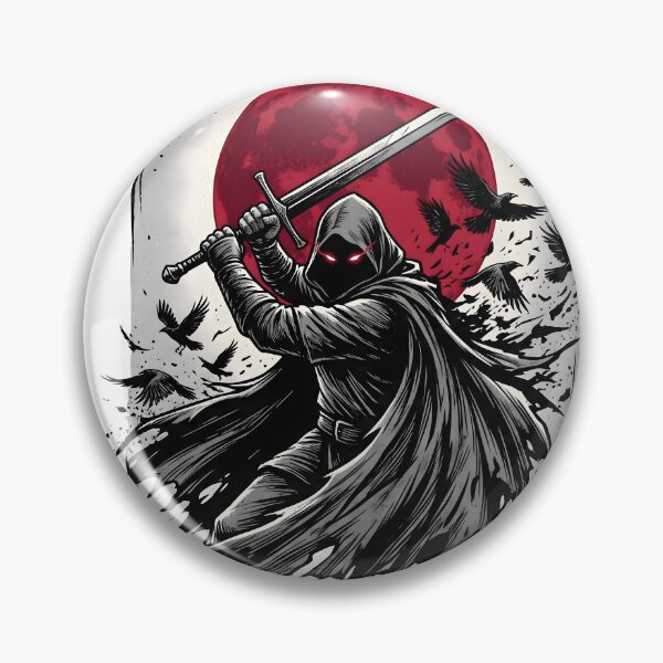 Item preview, Dark Fantasy Hooded Warrior with Sword and Red Moon Graphic designed and sold by StickerNestYou.