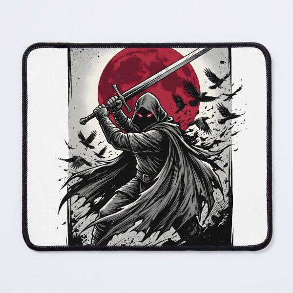 Item preview, Dark Fantasy Hooded Warrior with Sword and Red Moon Graphic designed and sold by StickerNestYou.