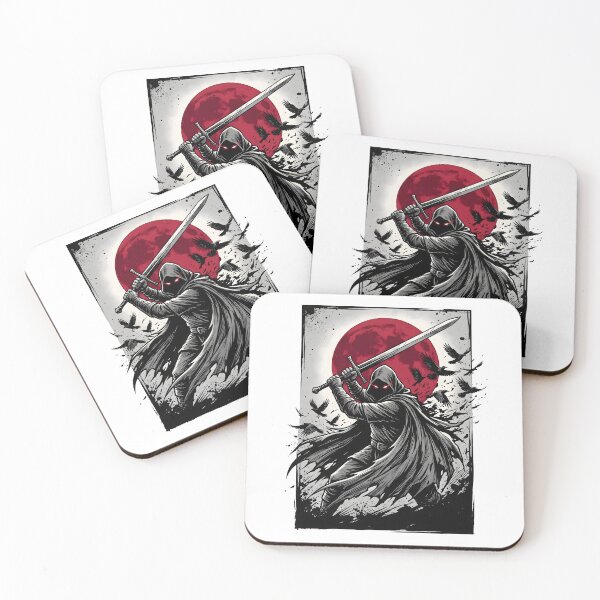 Item preview, Dark Fantasy Hooded Warrior with Sword and Red Moon Graphic designed and sold by StickerNestYou.