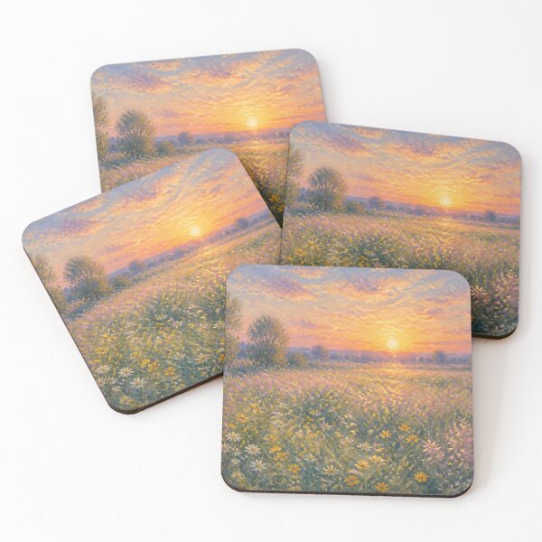 Item preview, Impressionist Sunset Wildflower Meadow Yellow Daisy Oil Painting Wall Art Print designed and sold by Wandered North.