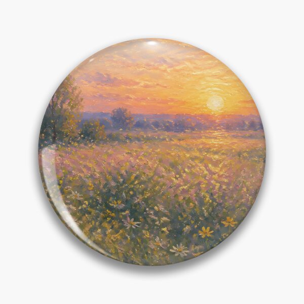 Item preview, Impressionist Sunset Wildflower Meadow Yellow Daisy Oil Painting Wall Art Print designed and sold by Wandered North.