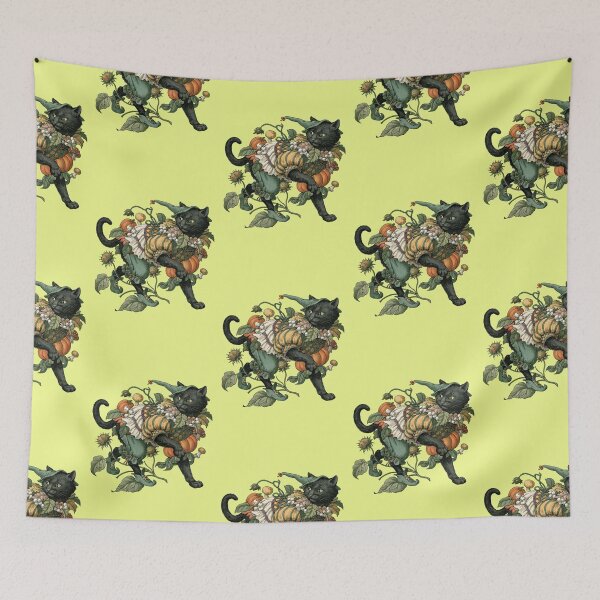 Item preview, Black cat in elf costume with pumpkin and lily of the valley designed and sold by Mauswohn.