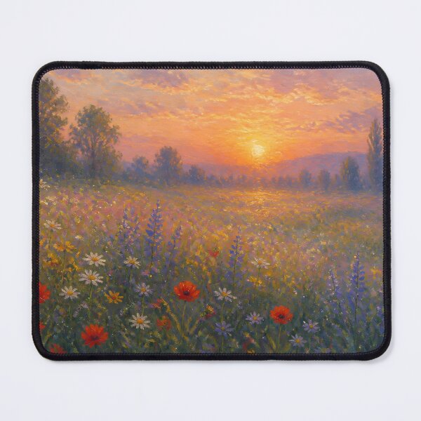 Item preview, Impressionist Poppy Meadow Sunset Landscape Fine Art Oil Painting Print designed and sold by Wandered North.