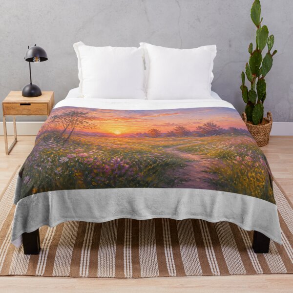 Item preview, Monet Inspired Sunset Field Pathway Fine Art Landscape Oil Painting Poster designed and sold by Wandered North.