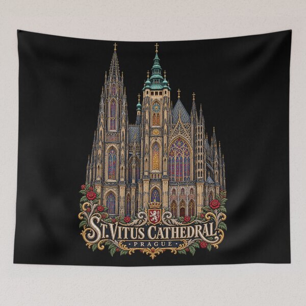 Item preview, St. Vitus Cathedral Prague Embroidered Gothic Architecture Art designed and sold by Emoji Emblems.