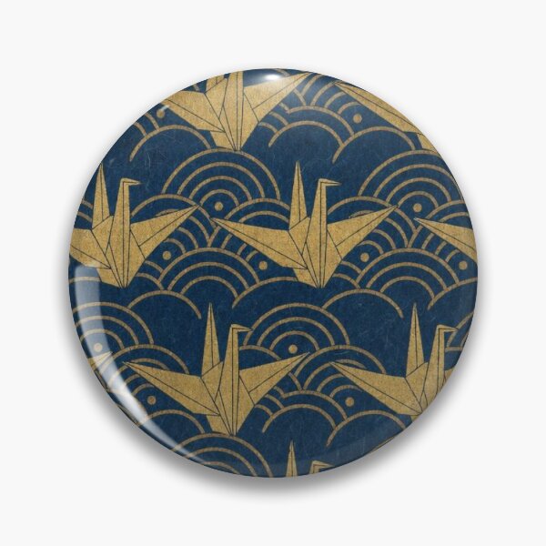 Item preview, Japanese Origami Crane & Seigaiha Wave Pattern – Navy and Gold designed and sold by vekotpu.