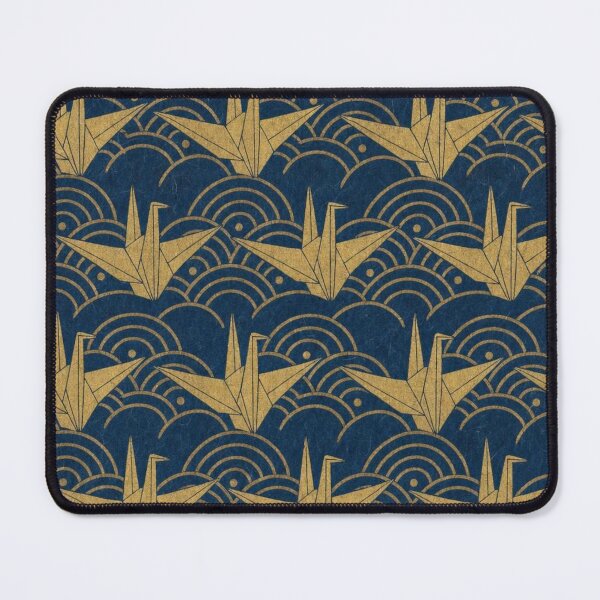 Item preview, Japanese Origami Crane & Seigaiha Wave Pattern – Navy and Gold designed and sold by vekotpu.