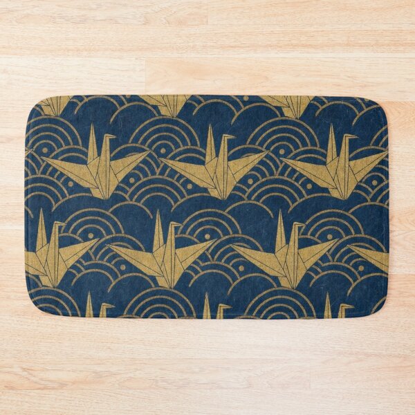 Item preview, Japanese Origami Crane & Seigaiha Wave Pattern – Navy and Gold designed and sold by vekotpu.
