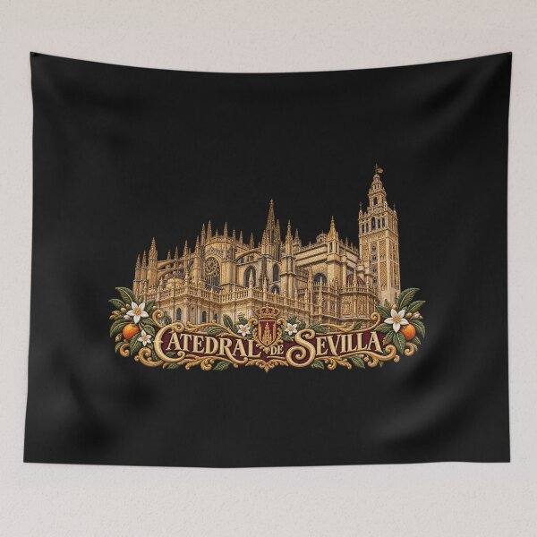 Item preview, Seville Cathedral Embroidered Gothic Architecture – Catedral de Sevilla Spain Art designed and sold by Emoji Emblems.
