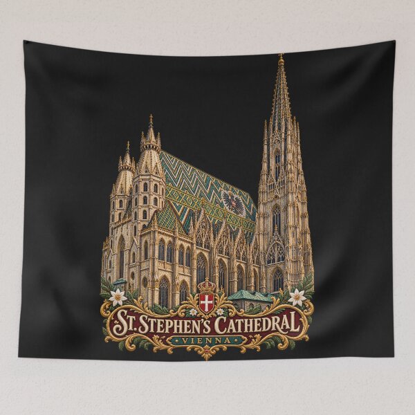 Item preview, St. Stephen’s Cathedral Vienna Embroidered Gothic Architecture Art designed and sold by Emoji Emblems.