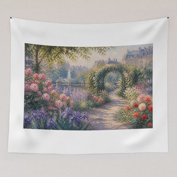 Item preview, Impressionist Paris Rose Garden Archway Landscape Oil Painting Wall Art designed and sold by Wandered North.
