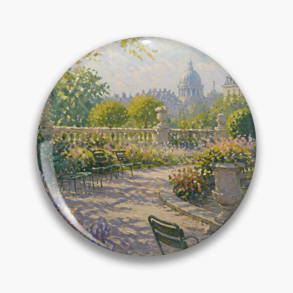 Item preview, Monet Style Parisian Luxembourg Garden Fountain Landscape Oil Painting Print designed and sold by Wandered North.