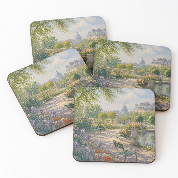Item preview, Monet Style Parisian Luxembourg Garden Fountain Landscape Oil Painting Print designed and sold by Wandered North.