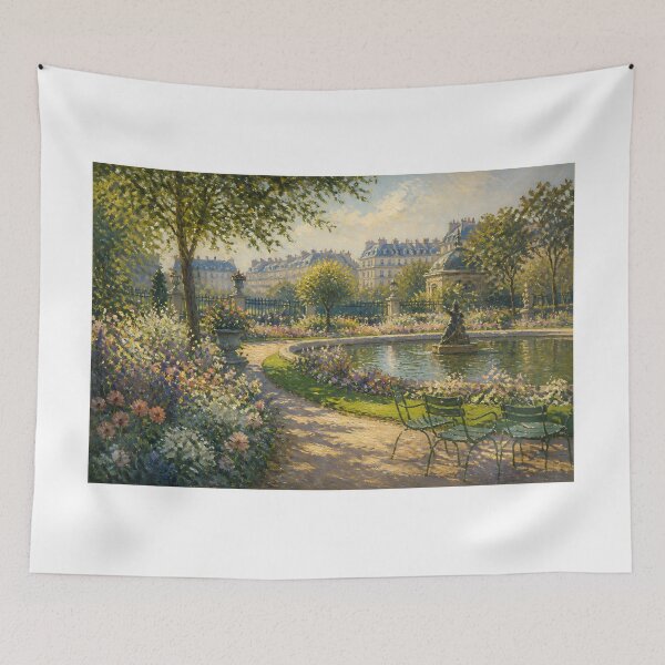 Item preview, Monet Inspired Sunlit Paris Garden Pond Fine Art Oil Painting Poster designed and sold by Wandered North.
