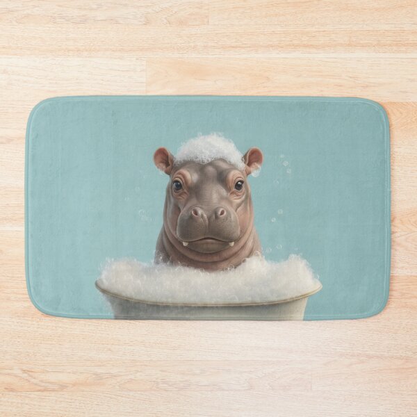 Item preview, Baby Hippo Bubble Bath Cute Nursery Bathroom Wall Art designed and sold by LazyOwlStore.